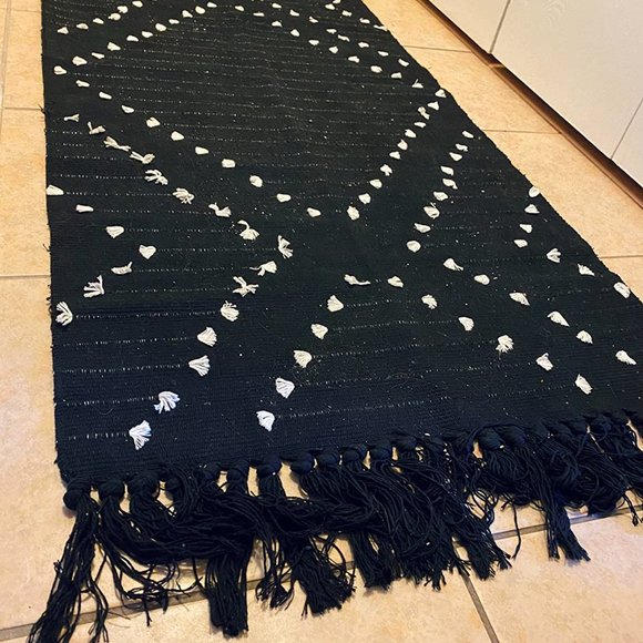Boho Bathroom Runner Rug Black Geometric Washable Woven Cotton SIZE 2.3' X 5.3' - Picture 4 of 12